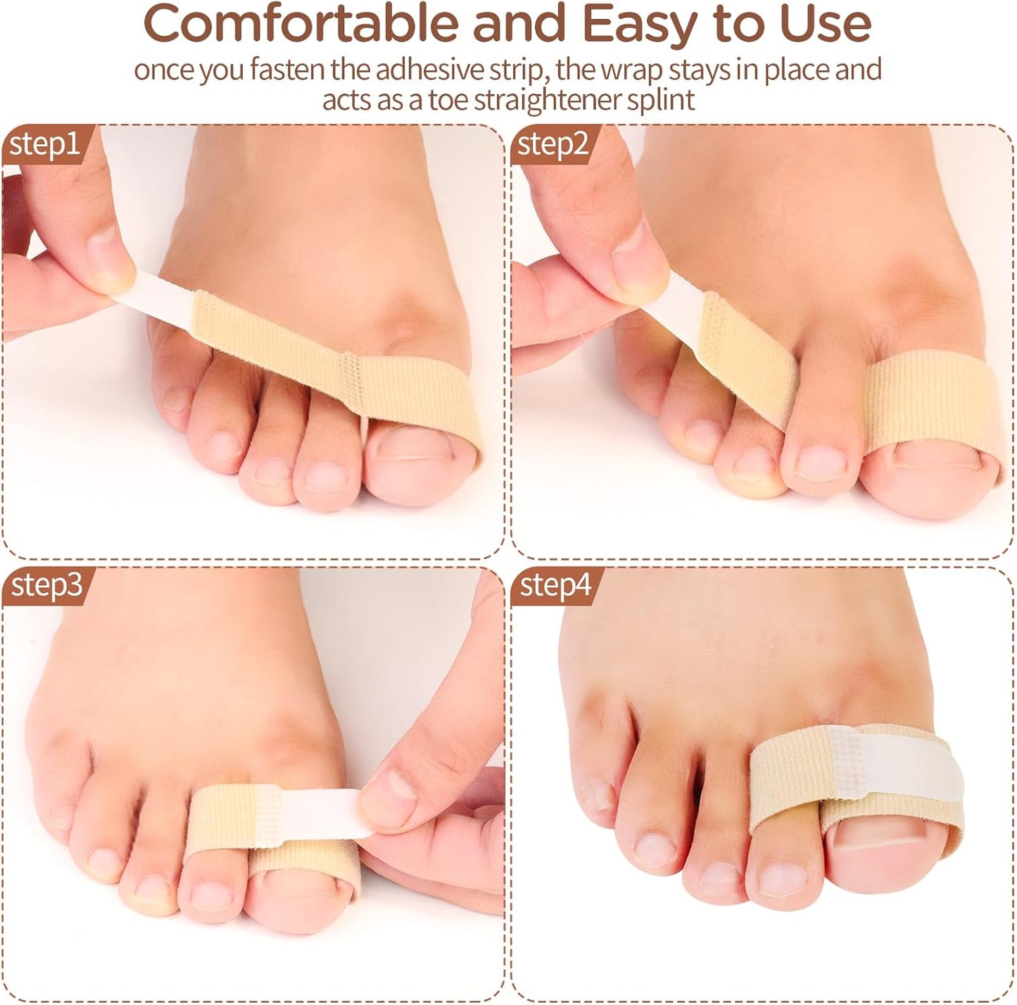 Adjustable Fabric Toe Wraps - Comfortable Toe Corrector Protectors for Bunion Relief and Foot Care