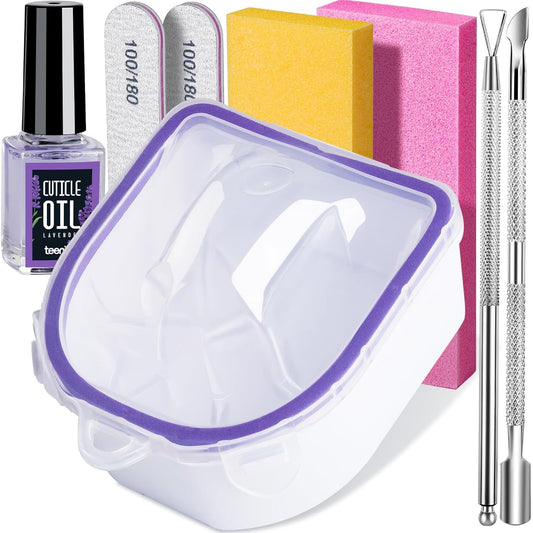 Teenitor Soak Off Bowl Nail Soaking Bowl Acetone Proof, Soak Off Gel Polish Remover Bowl, Dip Powder Remover Tools Cuticle Pusher Peeler Cuticle Oil Nail File Buffer Manicure Bowl for Hand, Lavender