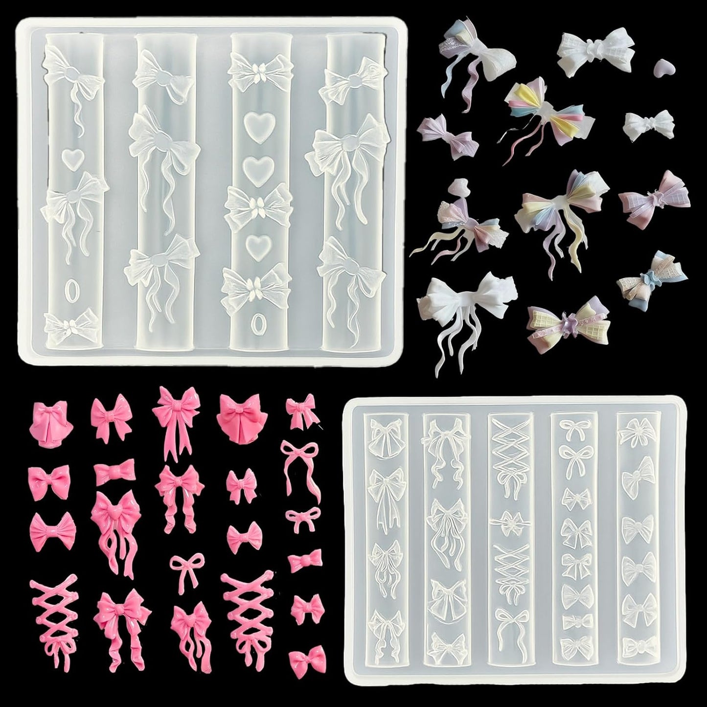 2 Pcs Bow Silicone Nail Art Molds for Women Resin Nail Design