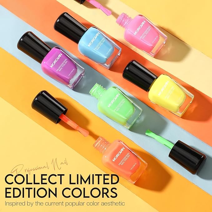 Morovan Nail Polish Set Fingernail: Neon Quick Dry 6 Bright Colors Rainbow Nail Polish Kit Regular Finger Nail Polish Pack Summer 0.25oz Glossy Nail Polish Gifts for Women