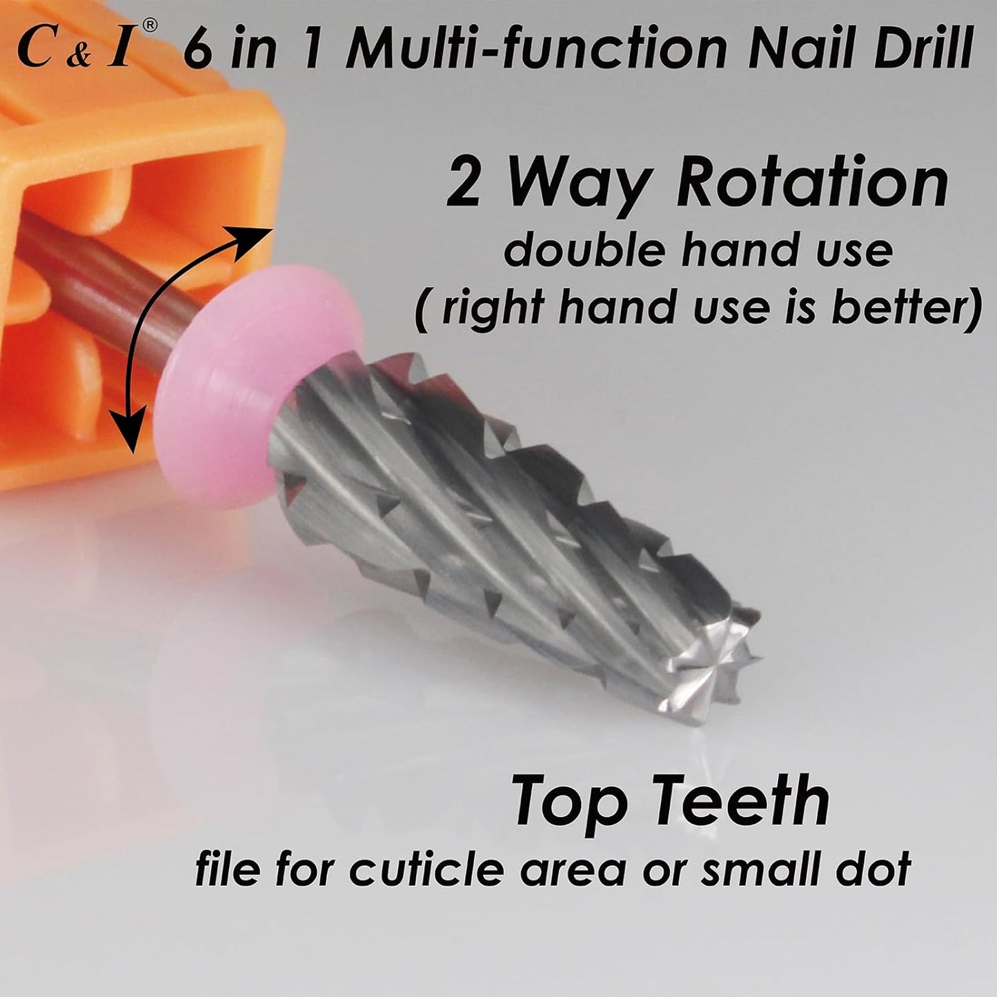 C & I Nail Drill Bit 6 in 1 Multi-function Rounded End E File, Tungsten Steel CNC Overall Cutting, Manicure Tool for Nail Tech Quick Remove Nail Gels, Acrylic Nails (Original, Triple Coarse -3XC)