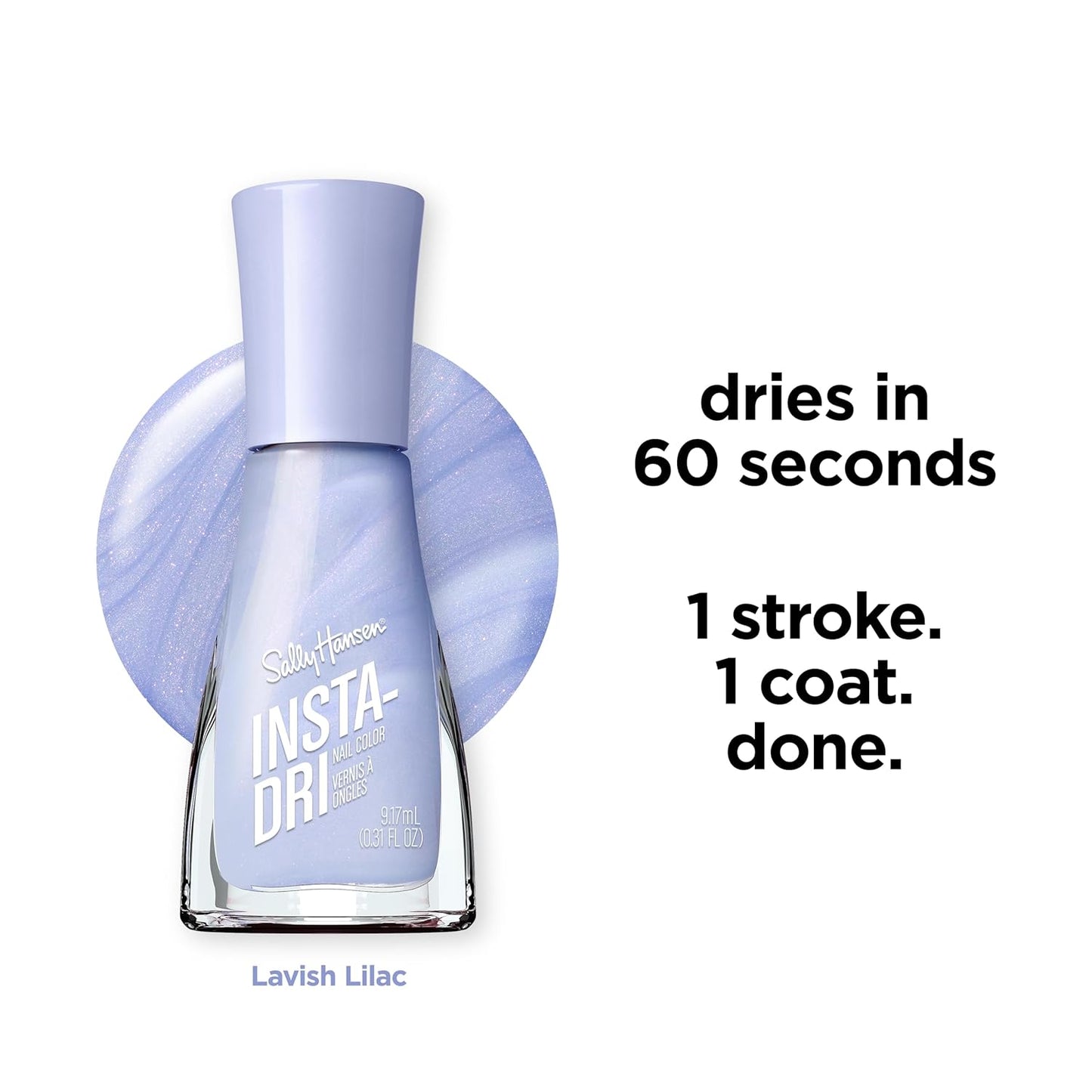 Sally Hansen Insta-Dri Nail Polish | Quick Dry, Long Lasting, Streak-Free Shine | Opaque, Shimmery | 65 Lavish Lilac | Iridescent Lavender Nail Color
