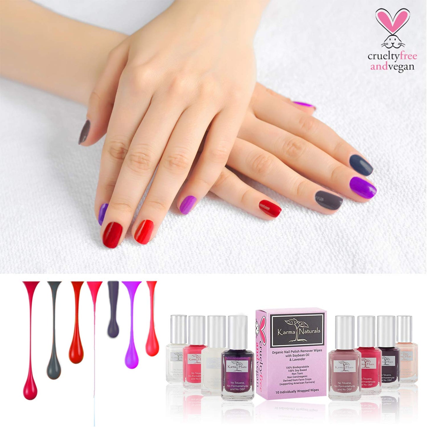 Christmas Nail Polish Dream Nails - Natural Nail Polish Base Coat Set – Natural Nail Polish Remover Wipes - NonToxic Nail Art | Vegan and Cruelty-Free Nail Paint (Pack of 9)
