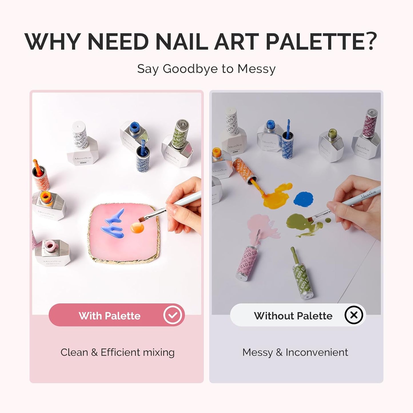 MelodySusie 1PC Square Shape Resin Nail Art Palette, Professional Color Mixing Board for Gel Polish, Acrylics, Pigment Blending, Salon and DIY Makeup Artist Tool, Pink