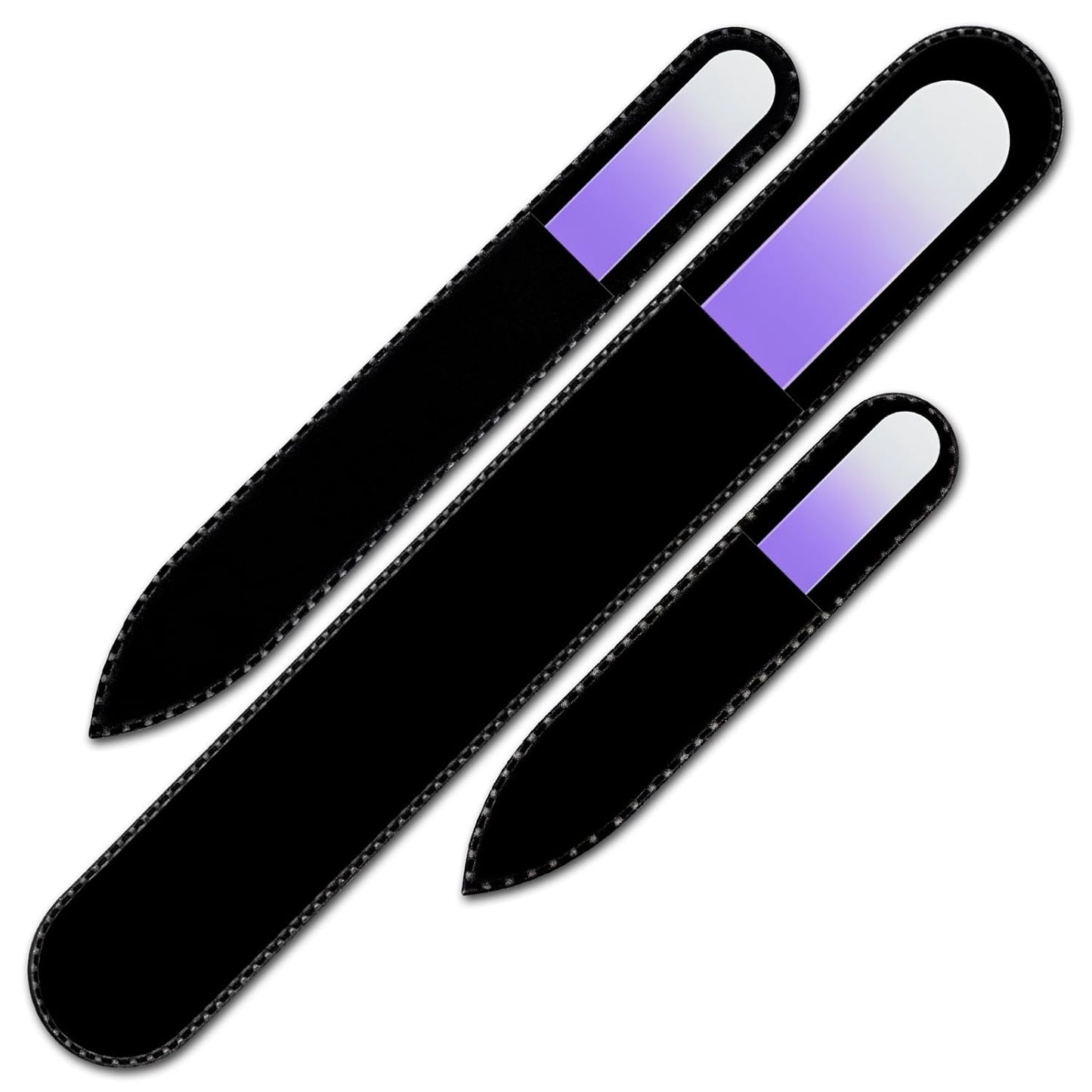Nail File for Women - Mont Bleu Premium Set of 3 Glass Nail Files in Pouch - Genuine Czech Tempered Glass - Handmade Gifts for Women - Manicure Nail Care - Double Sided Finger Nail Files