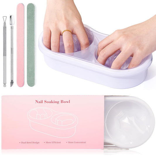 Quaferen Dual Nail Soaking Bowl: 2-in-1 Nail Polish Remover Manicure Bowl Acetone Proof for Women, Time-Saving Soak Off Acrylic Nail Removal Kit for Salon Home (Normal Size, White)