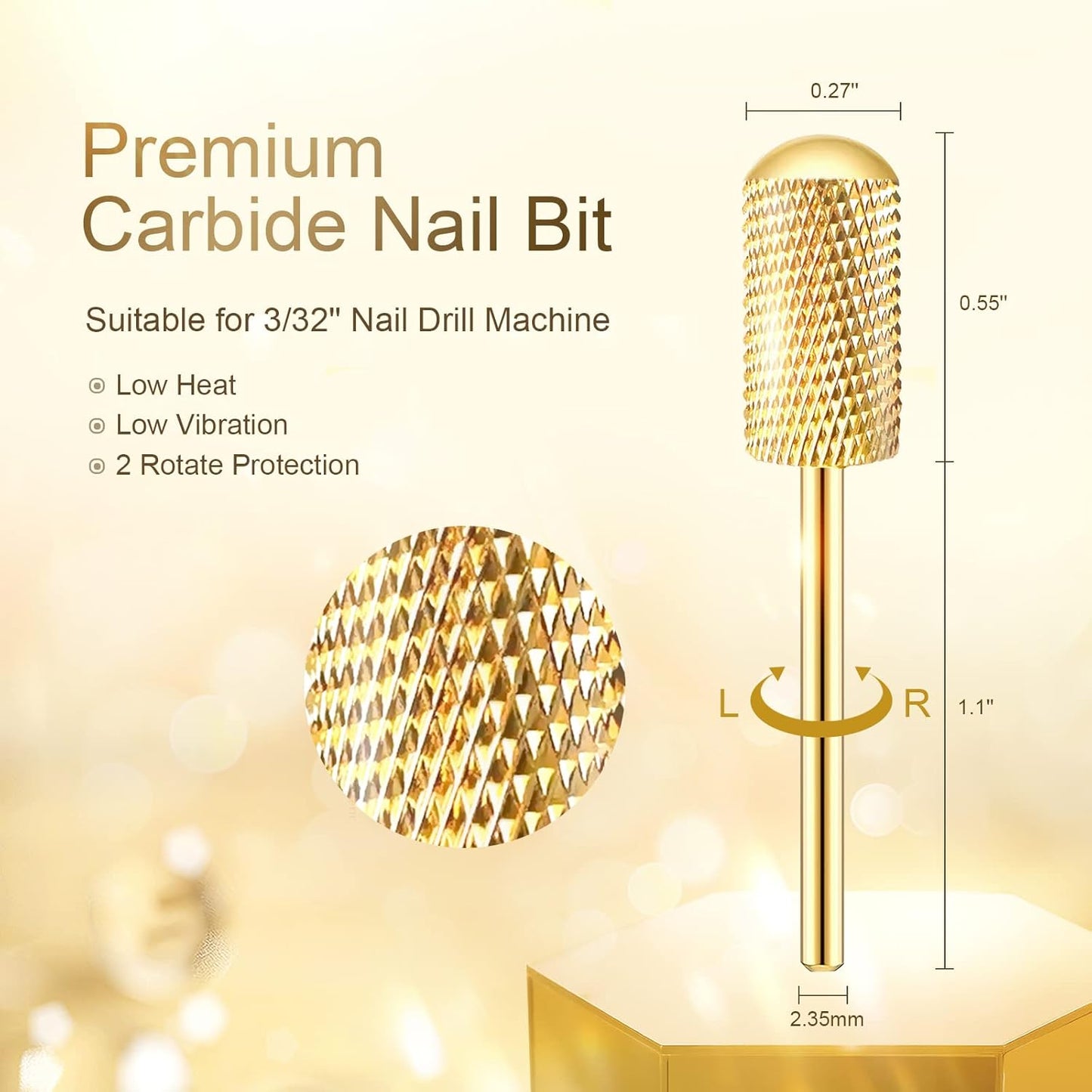 Nail Drill Bit Set, Corfulra 3pcs Safety Bits for Nail Drill, Tungsten Carbide Nail Drill Bits, Smooth Round Top Large Barrel Bits, Nail Supplies for Nail Tech to Remove Acrylic Nails (XF & M & XC)