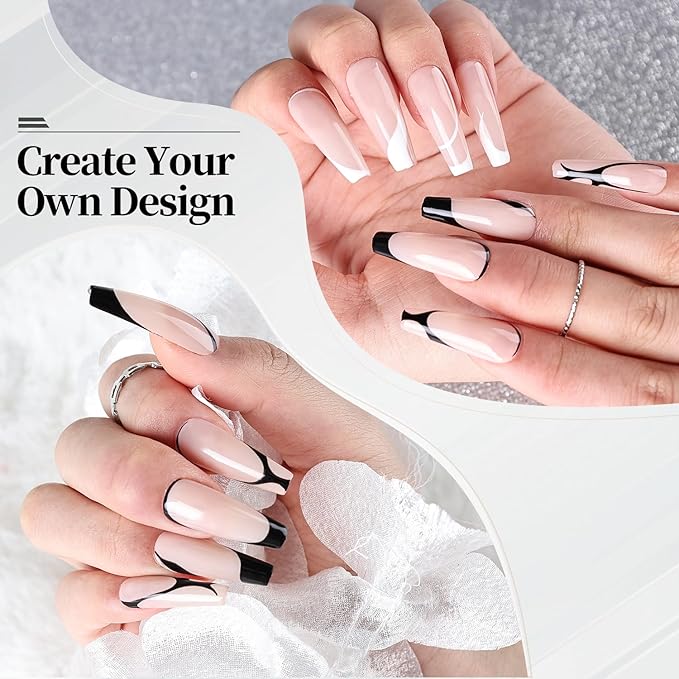 JODSONE 10ml Nail Art Gel Liner Set 2 Colors Black and White Gel Nail polish Need U V Lamp Cured Gift for Girls