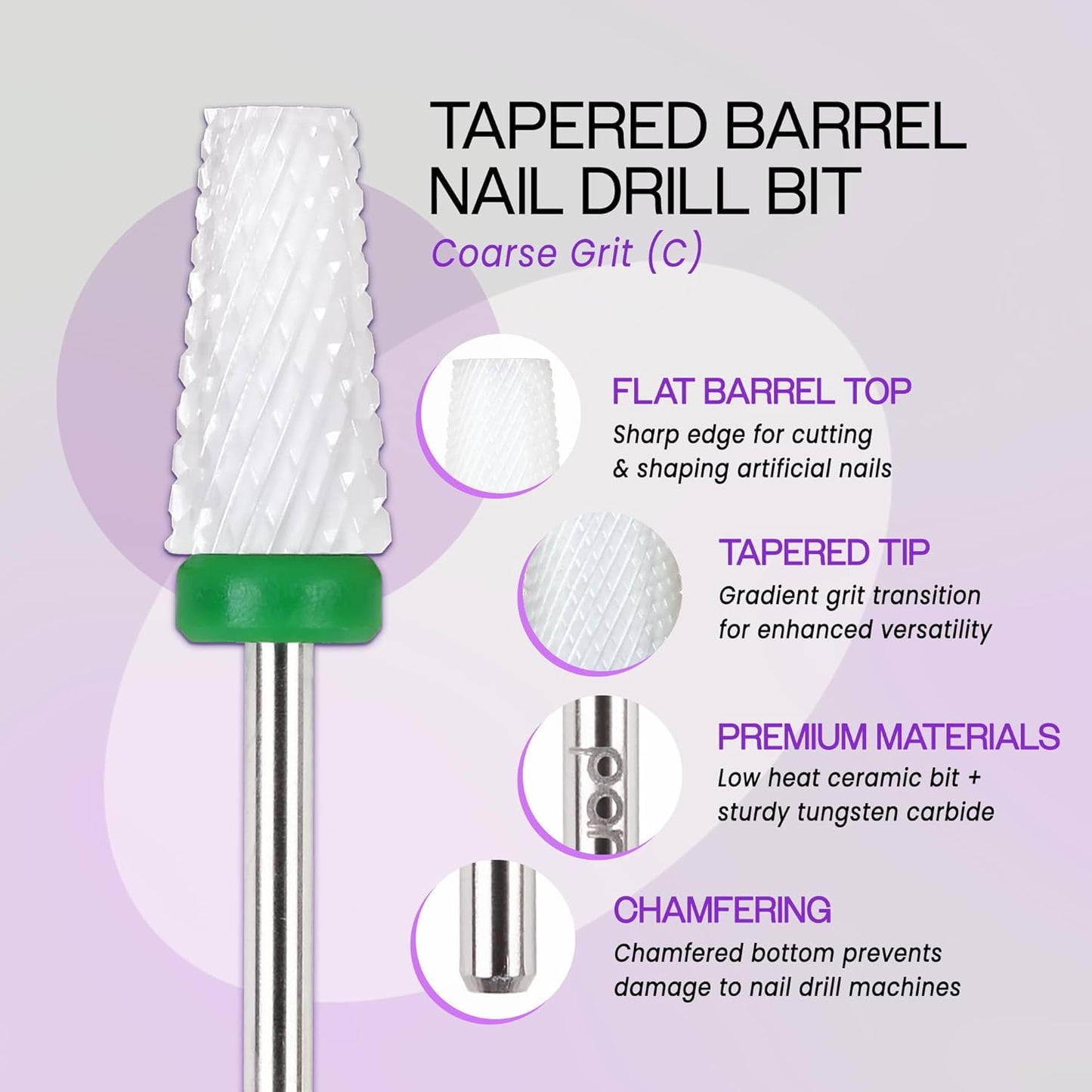 PANA Tapered Barrel Ceramic Bit 3/32" Shank Size - (Ceramic, Coarse Grit) - Fast remove Acrylic or Hard Gel Nail Drill Bit for Manicure Pedicure Salon Professional or Beginner
