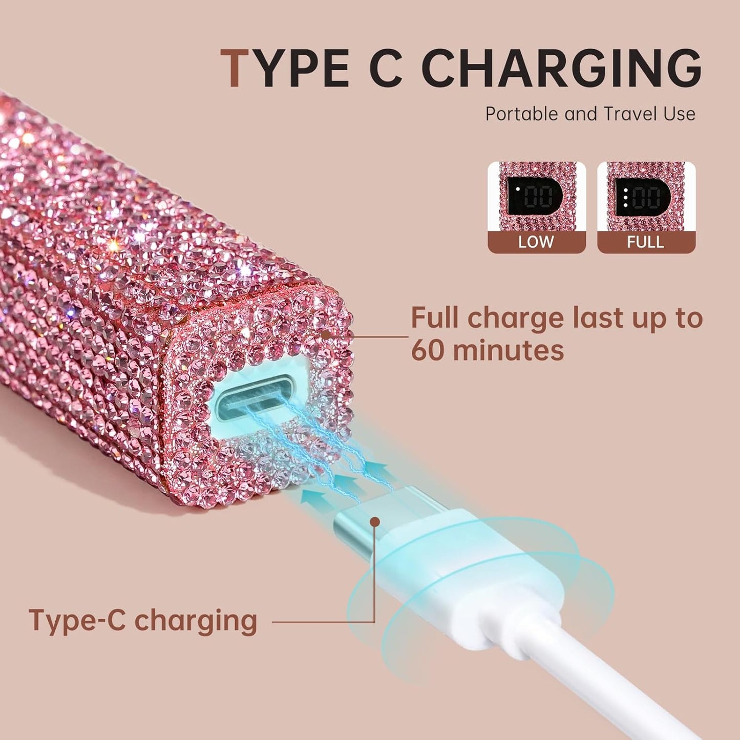 Handheld UV Light for Gel Nails,Mini LED Cordless Nail Lamp for Gel Nail Polish,Portable Flash Cure Lamp,Rechargeable USB Nail Dryer with LCD Display Fast Curing (Pink Diamond)
