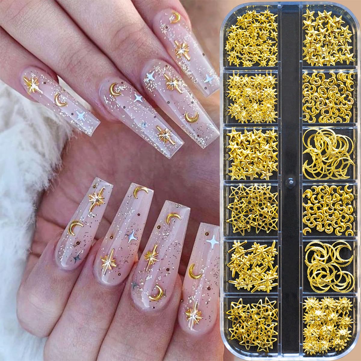 30 Sheets Gold Nail Art Sticker 3D Self-Adhesive Gold Star Moon Heart Line Nail Decals with 3D Nail Art Metal Charms Gold Metal Nail Art Design Nail Supplies for Women Manicure Kit Nail Art Decoration