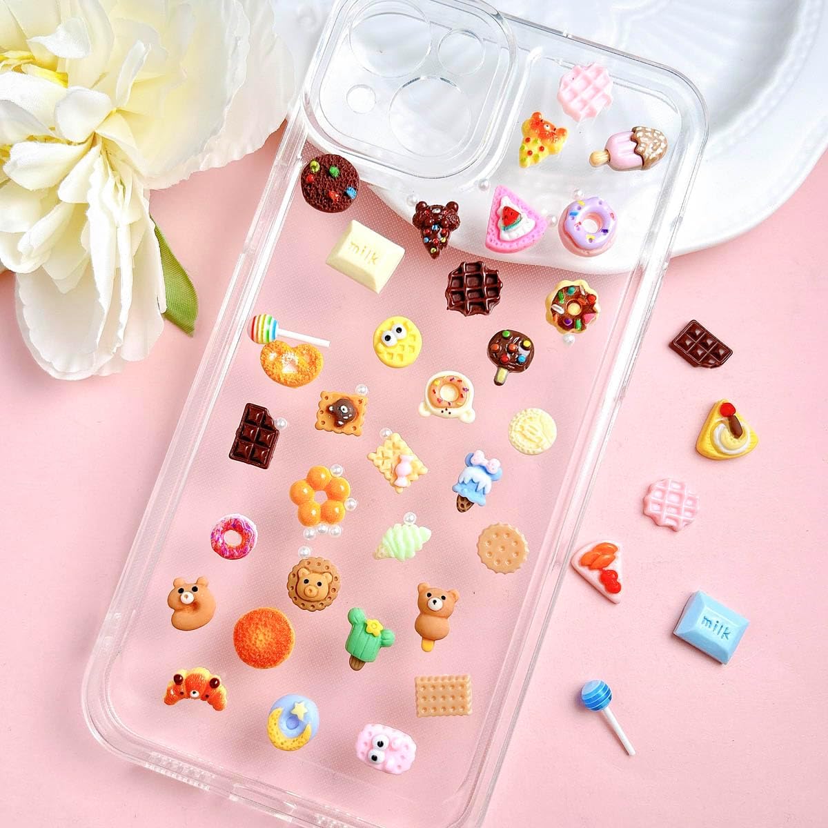 3D Cute Candy Nail Charms, Mix Colours Resin Sweets Lollipop Doughnuts Nail Art Designs, Assorted Biscuits Chocolate Cake Charms for Nail Decorate DIY Body Face Craft and Salon Use
