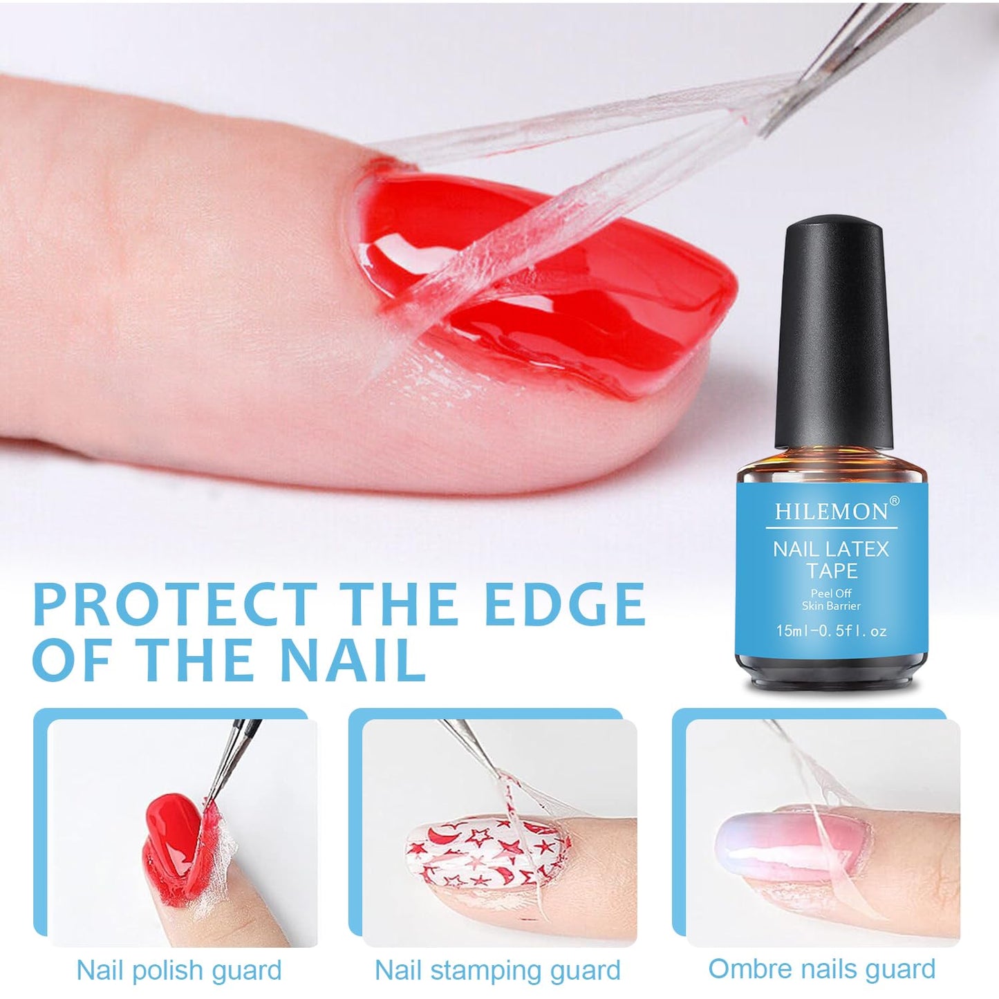 Gel Nail Polish Remover Kit, 15ml Quick Gel Remover, Nail Latex Tape & 8ml Cuticle Oil with Vitamin E & Jojoba Oil, Fast & Easy Removal in 3-5 Mins, Includes Nail Tools (Remover&Latex&Oil)