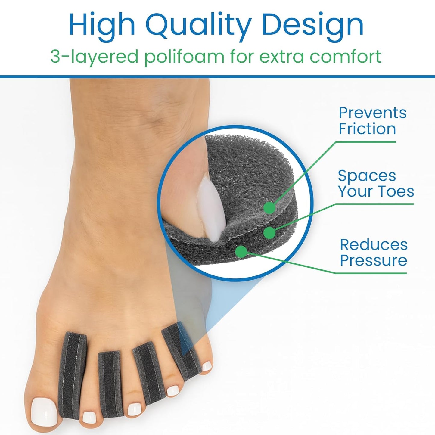 VIVEsole Foam Toe Separators for Women & Men (20 Pack) - Spacers for Bunions, Corns, Blisters, Overlapping Toes & Hammer Toe Pain Relief - Cushion Pads Prevent Friction & Reduce Pressure