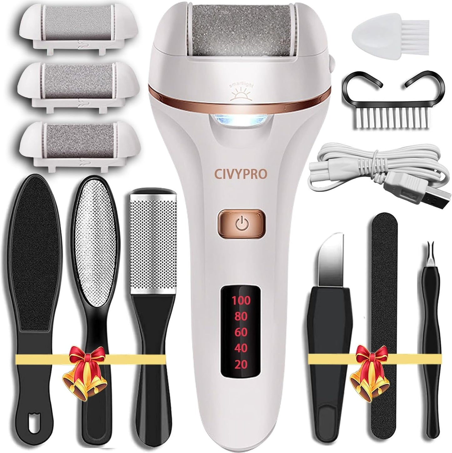 Electric Callus Remover for Feet, Long Service Time Foot Scrubber, Rechargeable Electronic Foot Files, Professional Pedicure Tools Pedicure Kit Feet Care for Crack Heel, Women Gift (White)