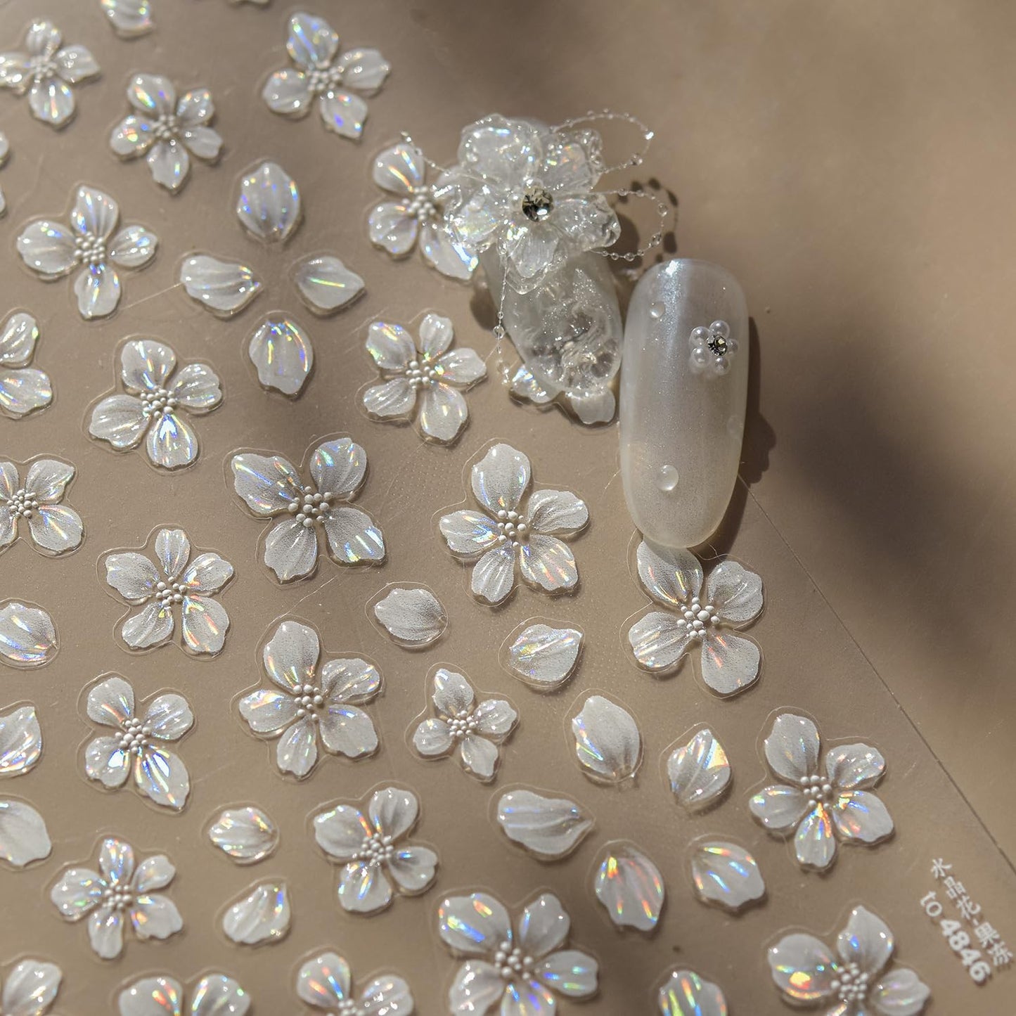 Flower Nail Art Stickers Decals White Flower Nail Stickers 1PCS Exquisite Shiny Shell Light Crystal Flowers Nail Decals Jelly Flowers Stickers for Nails Spring Summer DIY Manicure Nail Art Decorations