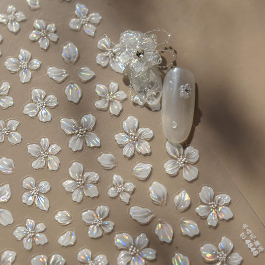 Flower Nail Art Stickers Decals White Flower Nail Stickers 1PCS Exquisite Shiny Shell Light Crystal Flowers Nail Decals Jelly Flowers Stickers for Nails Spring Summer DIY Manicure Nail Art Decorations