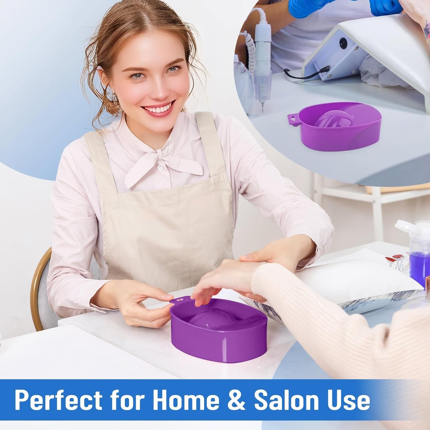 Framendino, 2 Pack Purple Nail Art Tips Hand Soak Bowl Tray Manicure Spa Bowls for Salon Home