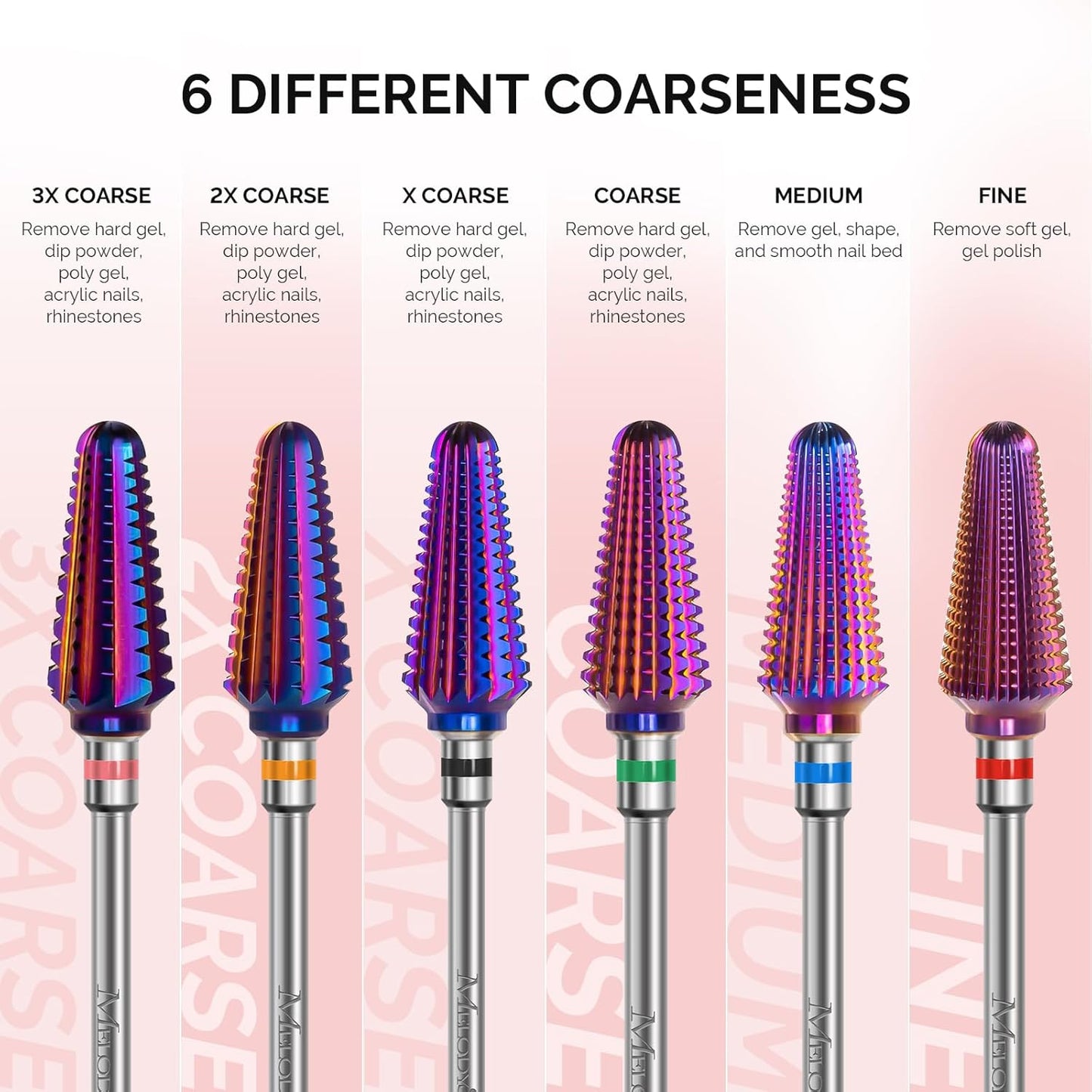 MelodySusie Professional Tornado Nail Drill Bits, 3/32'' Carbide Tungsten Multi-function Bits, Suitable for Manicure Pedicure Cuticle Gel Polishing, Salon Bits, Purple, Series Bit-X, 3XC