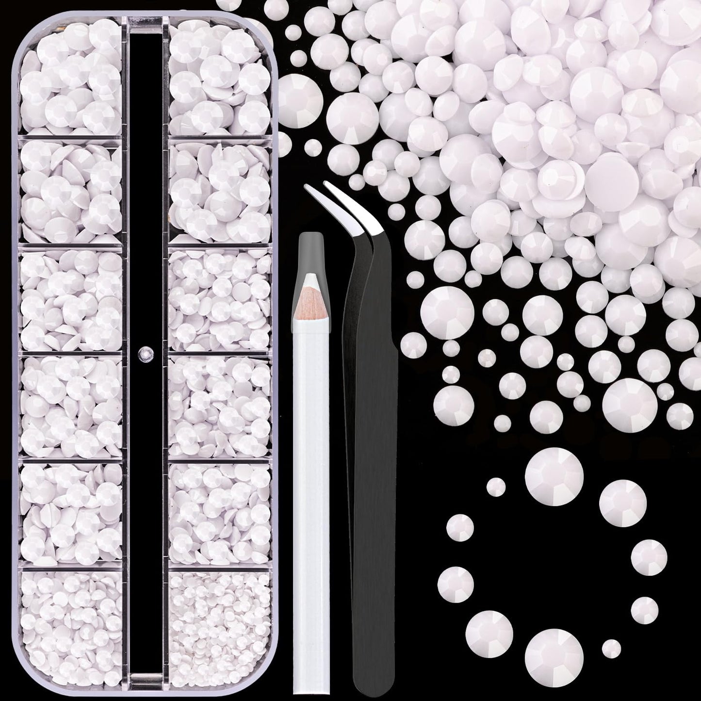 Resin Rhinestones for Crafting, 1 Box White Flatback Crystals for Bedazzling Crafts DIY Nail Art Decoration, Non Hotfix Bulk Gems for Tumbler Shoes Clothing Fabric Face Makeup