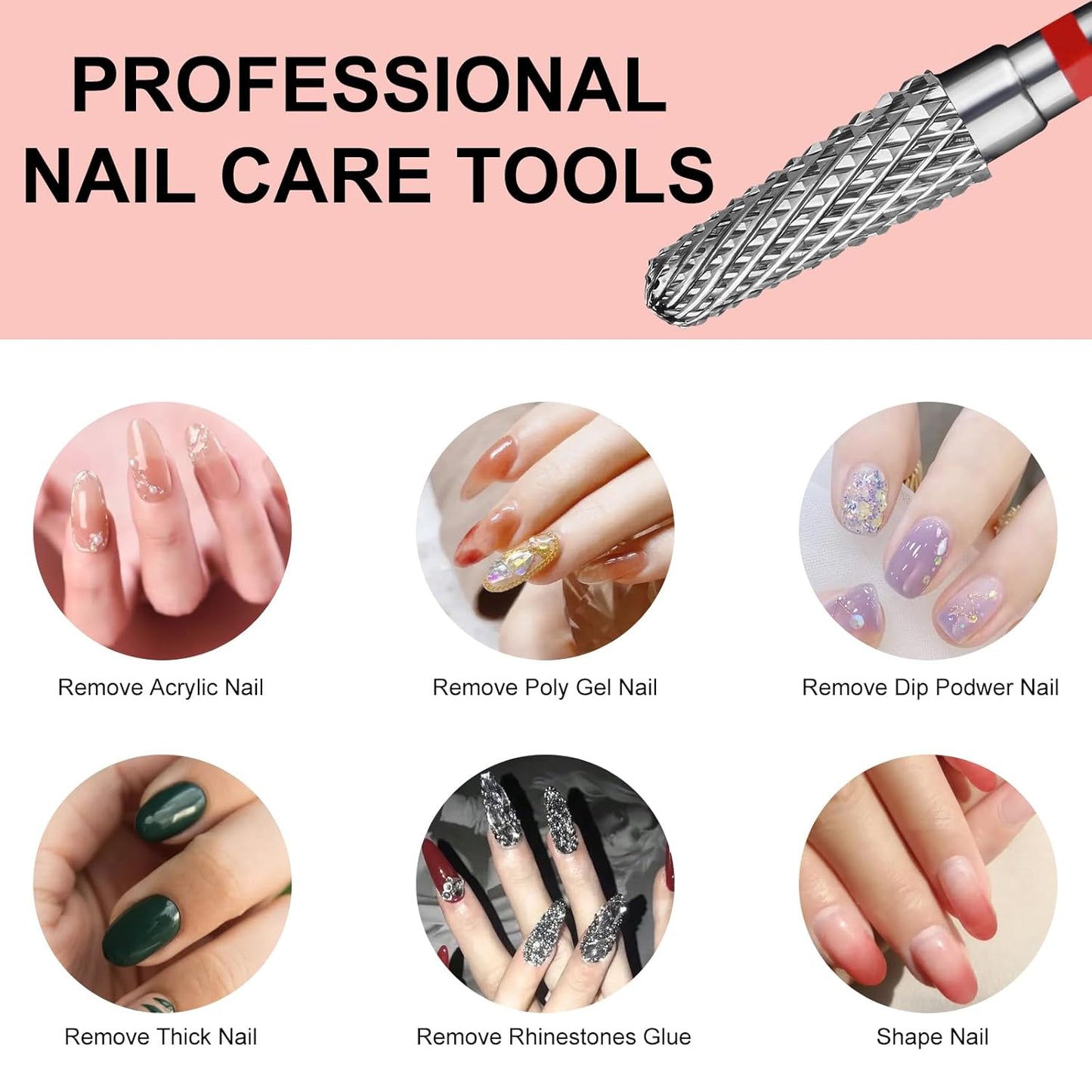 Tapered Nail Drill Bits,Cone Shape Tungsten Carbide Electronic Nail Drill Bit for Acrylic Gel Nails Dual Nail Form Remove,3/32 Inch Nail Bit for E-File Nail Drill(Fine)