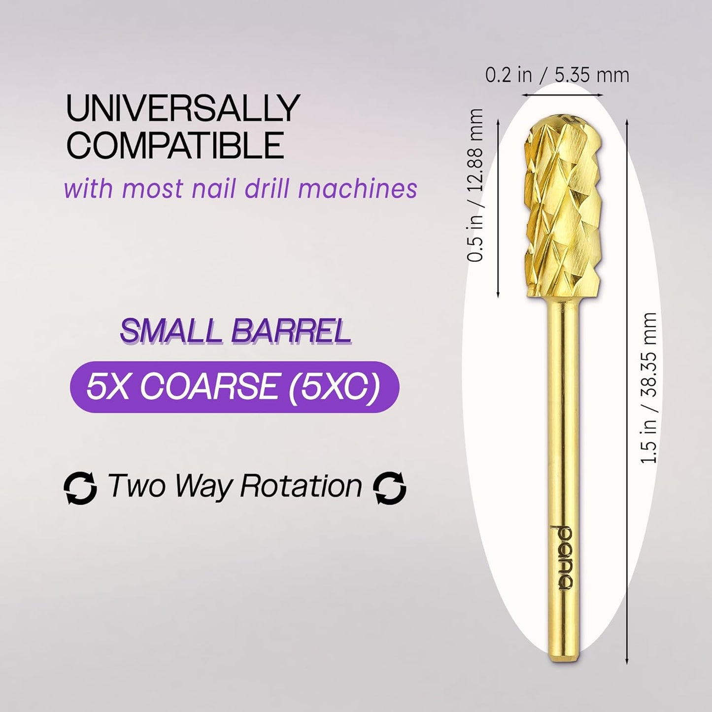 PANA Smooth Top Small Barrel 3/32" Shank Size - (Gold, 5X Coarse Grit) - Fast remove Acrylic or Hard Gel Nail Drill Bit for Manicure Pedicure Salon Professional or Beginner