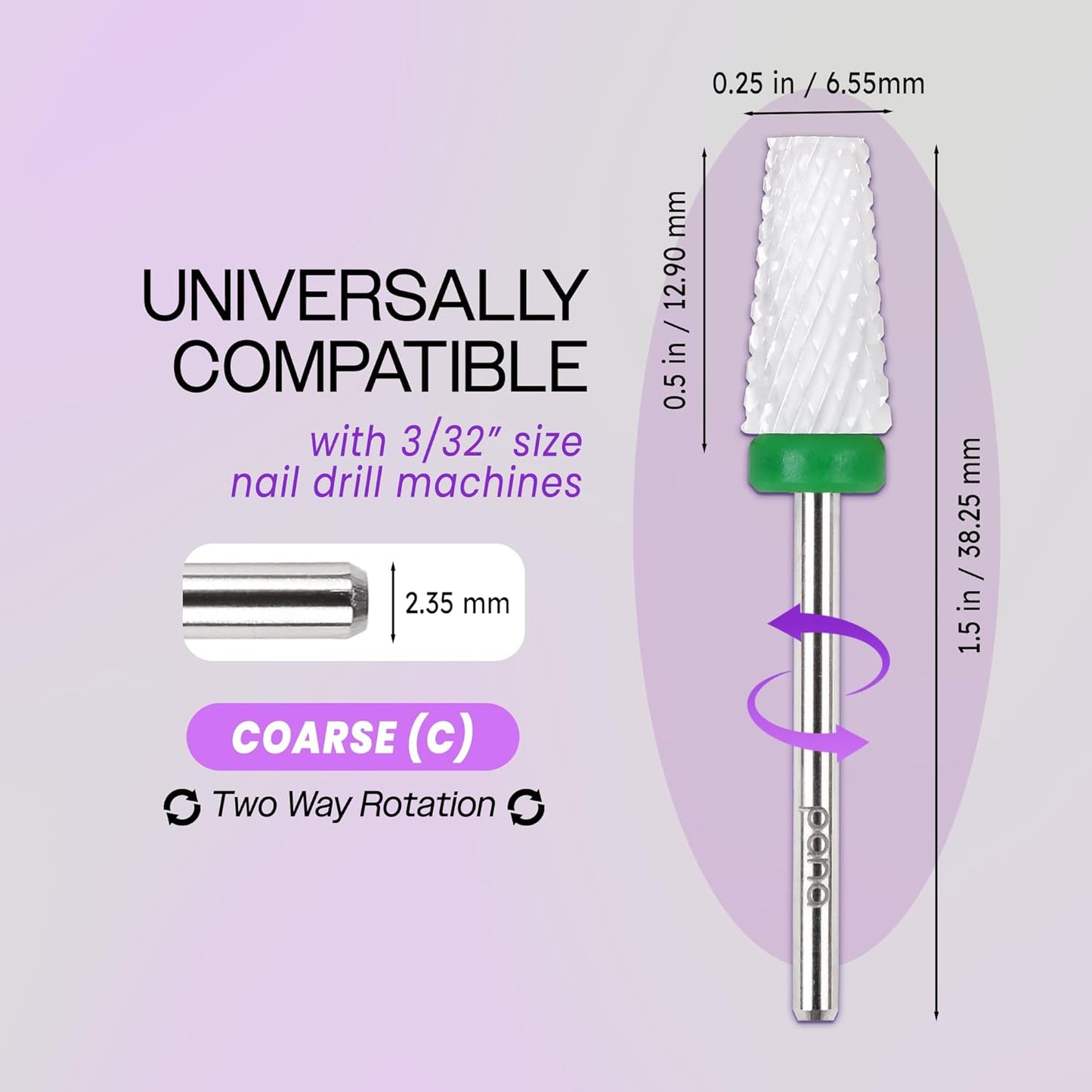 Pana 3/32" Tapered Barrel Nail Bit -For Electric Dremel Drill Machine, Nail Art Design, Manicure, Pedicure, Nail File, Cuticle Clean etc. (Gold Silver or Ceramic) (Coarse, Ceramic)