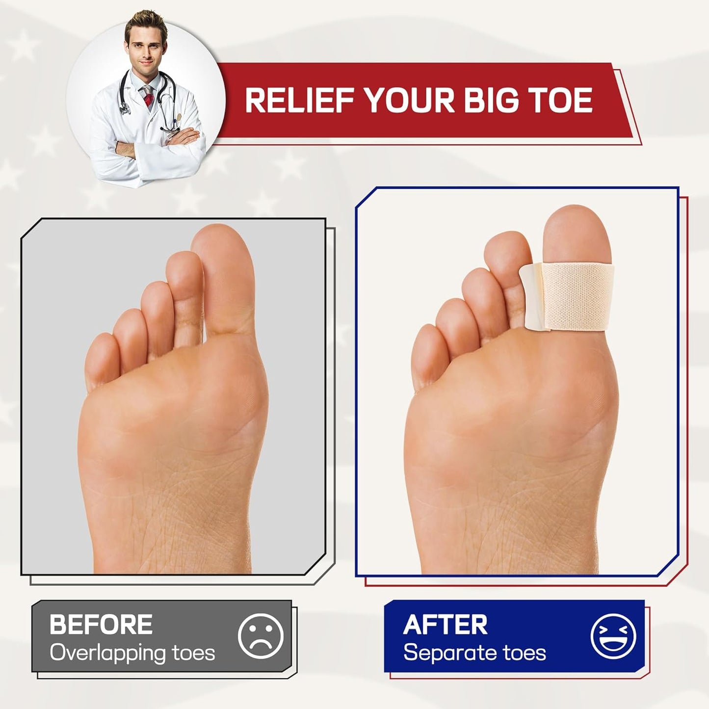 Orthopedic Gel Toe Separators for Overlapping Toes,Big Toe Spacers for Hallux Valgus Corrector with Shock Absorption, All-Day Comfort for Men & Women. (BEIGE, WOMEN(7-10)/MEM(5-8.5))