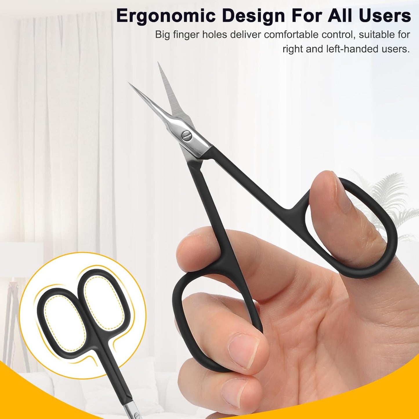 CGBE Cuticle Scissors Extra Fine Curved Blade, Super Slim Manicure Scissors for Cuticles Professional Small Scissors with Precise Pointed Tip Grooming Blades, Eyebrow, Eyelash, and Dry Skin - Black