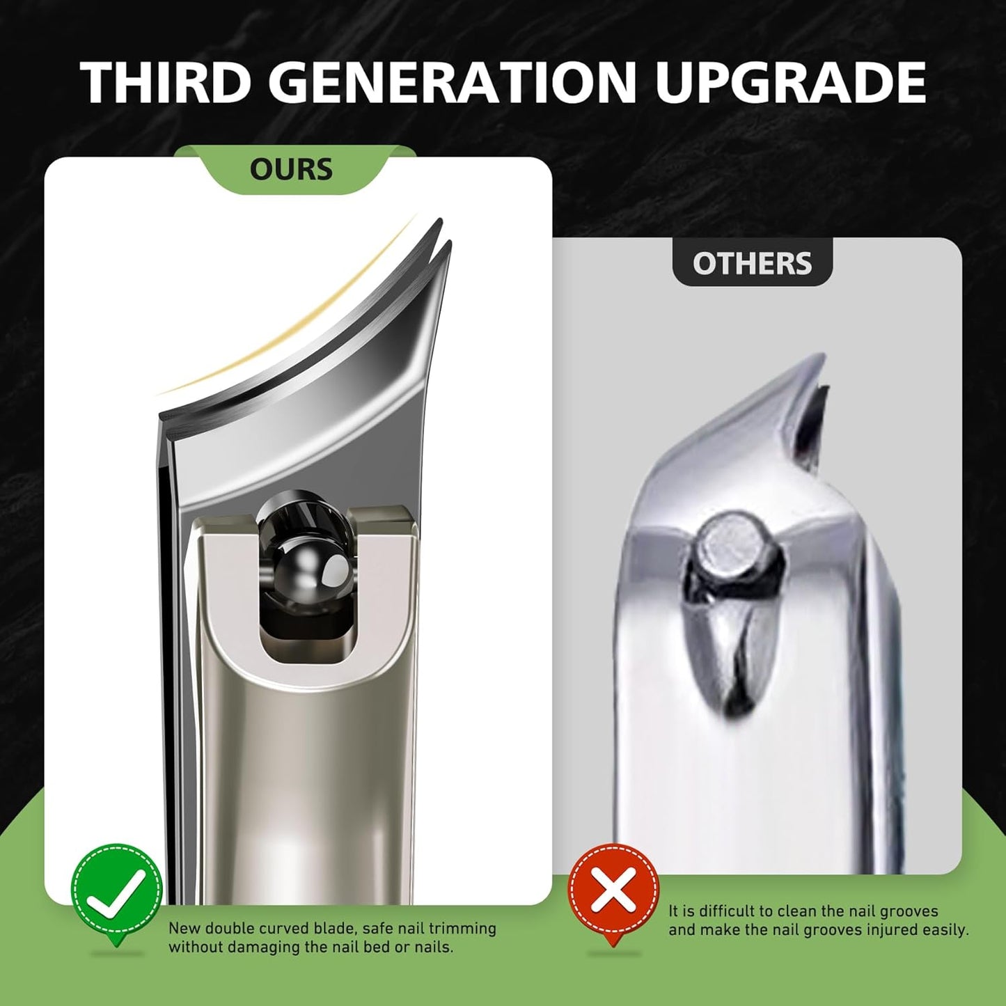 BALUCA Slanted Blade Ingrown Toenail Clippers for Thick Toenails, Angled Toe Nail Fingernail Cutter Trimmer for Seniors and Men - Champagne