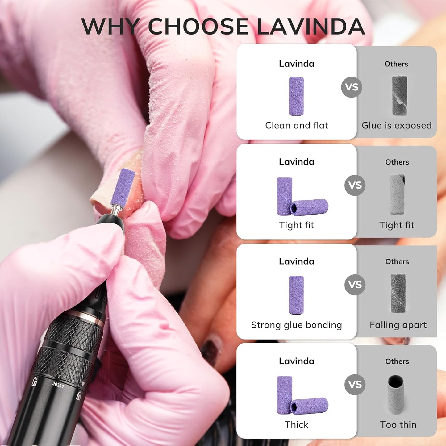Lavinda Small Sanding Bands Nail Drill Bit, 80 Piece Extra Fine Sanding Bands for Nail Drill with 3.1mm Mandrel Bit for Acrylic Nails Gel Removing Shaping Polishing Nail Salon Use (240 Grit, Purple)
