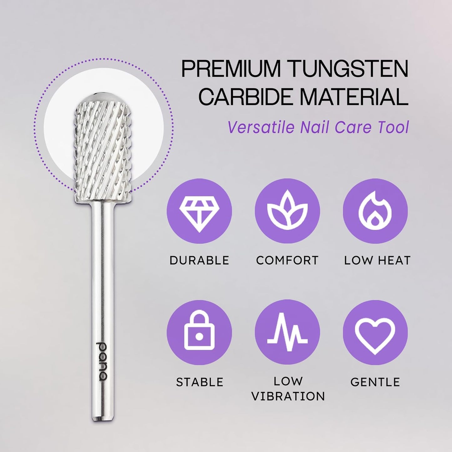 PANA 3/32" Large Smooth Round Top Safety Carbide Nail Drill Bit for Gel Polish & Acrylic Removal Nail Salon Manicure Pedicure Electric File Tools (Large Barrel - Silver, Extra Coarse)