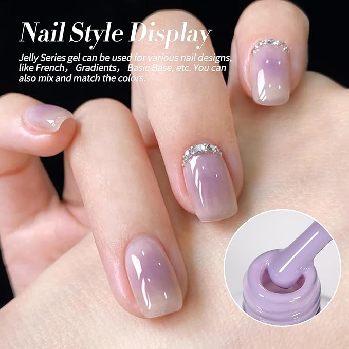 Born Pretty Jelly Purple Gel Nail Polish 6 Colors Purple Violets Colors Gel Polish Kit Soak Off Nail Polish Kit Collection Nail Art Gel Manicure Set DIY at Home Salon Gifts