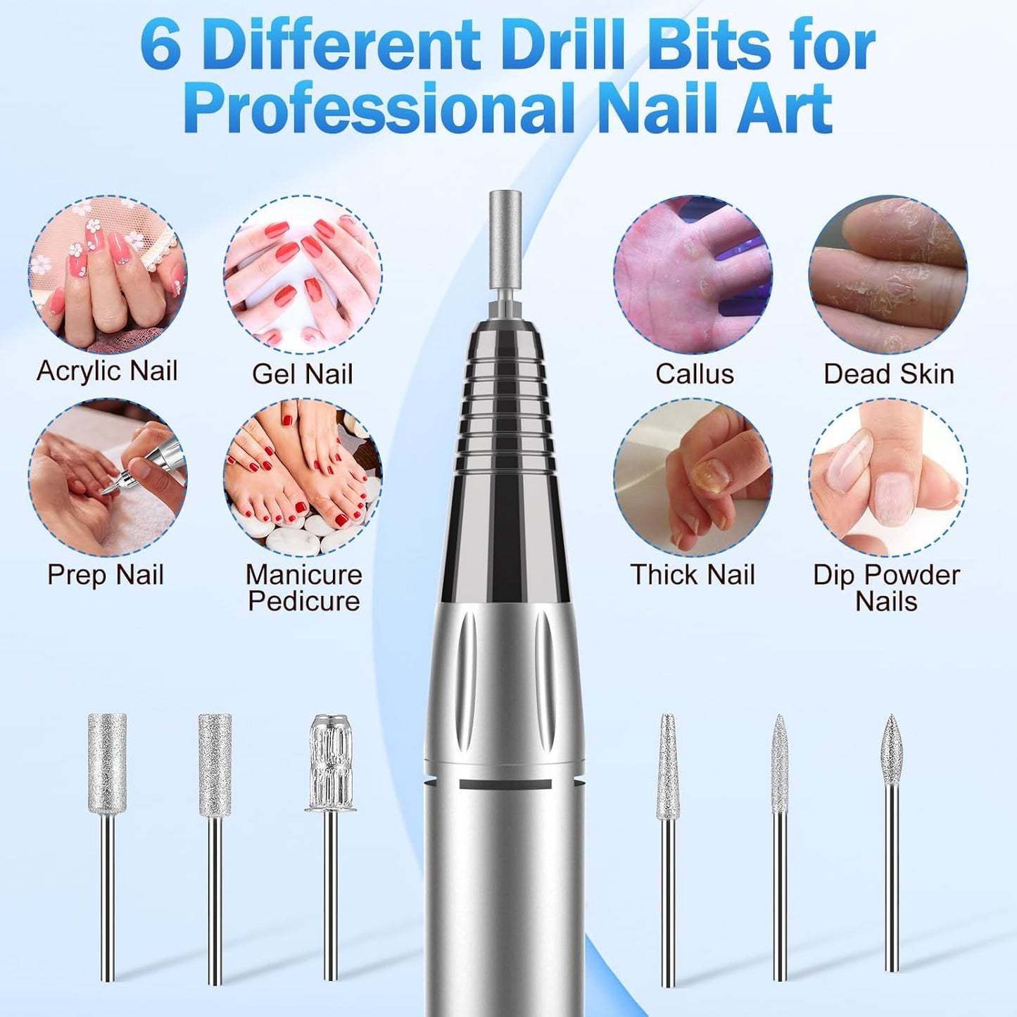 Electric Nail Drill Professional Machine,NAILGIRLS Electric Nail File E-File Nail Drill Kit for Gel Acrylic Nails,Portable 35000RPM Manicure Pedicure Polishing Shape Tools for Home Salon Use