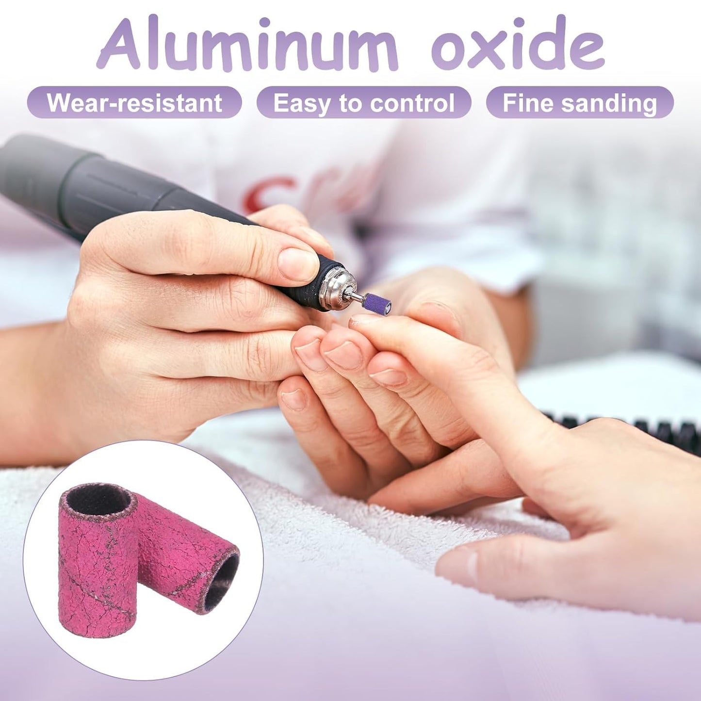 HARFINGTON 100pcs Small Sanding Bands 120 Grit for Nail Drill Bits Mini Sanding Band for Nails Gel Manicures Pink