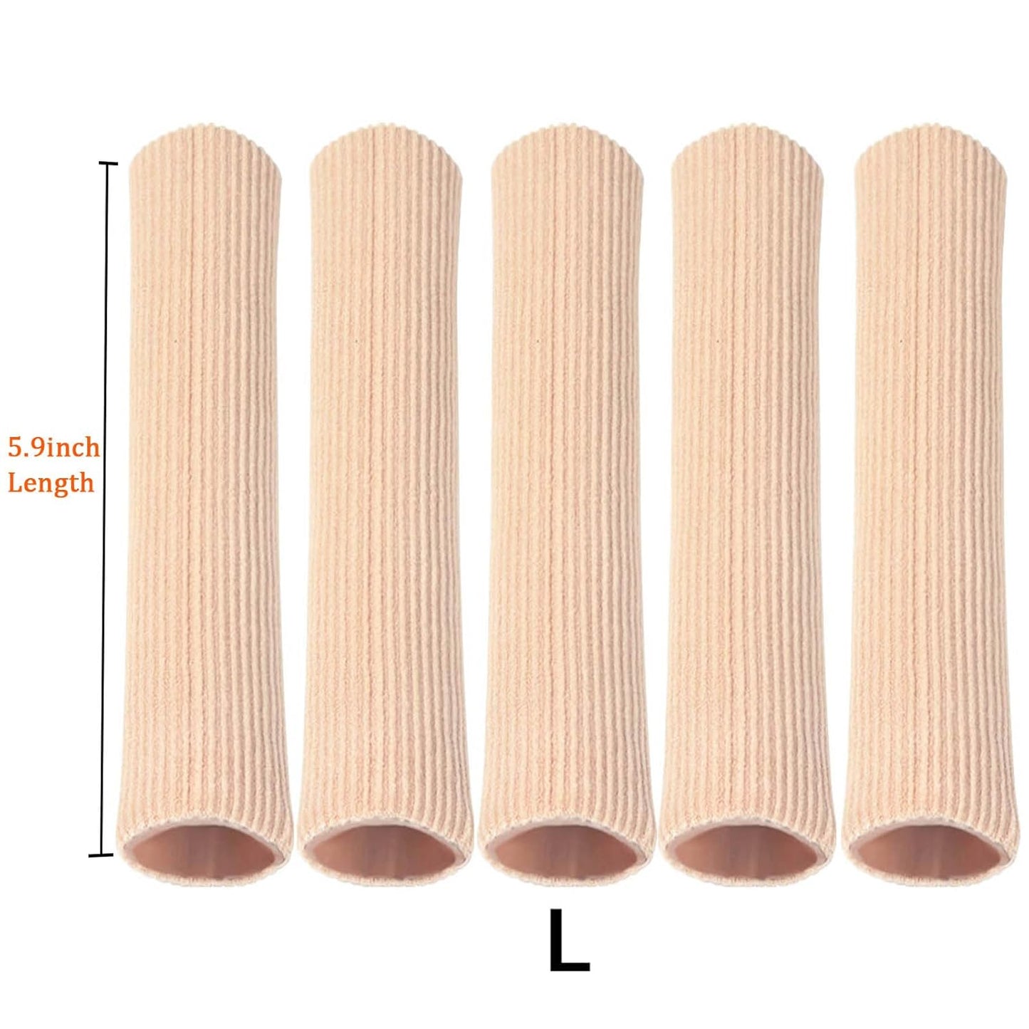 Cuttable Toe Tubes Sleeves 5 Pack Large Size, Made of Elastic Fabric Lined with Silicone Gel. Toes Sleeve Protectors Relief Toe Pressure Pain, Corn and Calluses Remover