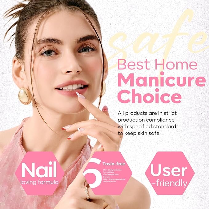 modelones Pink Nail Polish Set, 6 Colors White Gold Foil Glitter Silvery Pearl Shimmer Quick Dry Mini Starter, Long Lasting Art DIY Manicure Kit at Home for Women Girls Wedding Gifts