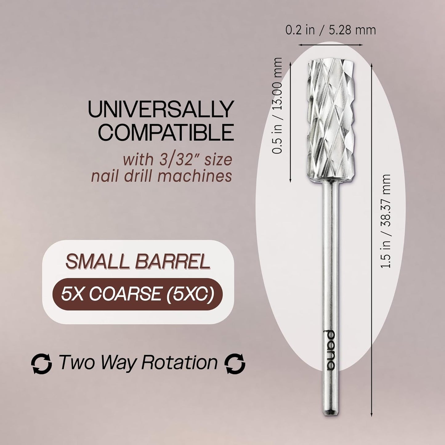 USA PANA Professional 3/32" Shank Size - Flat Top Small Barrel Carbide Bit - 5X Coarse Grit to Extra Fine Grit - Gold, Silver, DLC Black - Nail Drill Bit for Dremel Machine (5X Coarse, Silver)