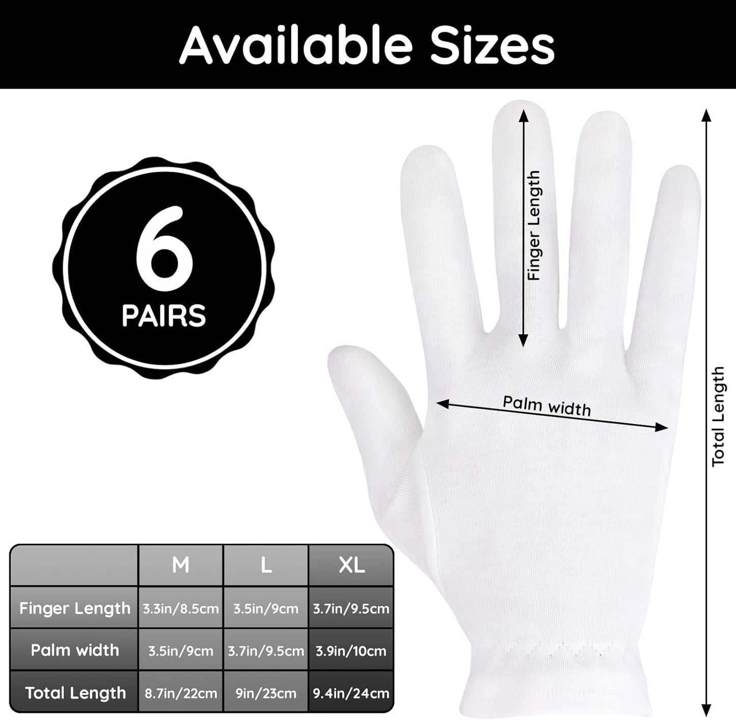 Segbeauty 12 Counts Moisturizing Hand Gloves with Elastic Band, Extra Large Lotion Gloves Overnight for Women, 6 Pairs Moisture Sleeping Gloves for Dry Hands, Thick Cotton Work Gloves for Art Handling