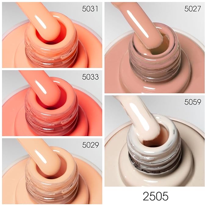 VENALISA 10 ML Pink Gel Nail Polish Set with DIY Nail tips Kit, 5 Pcs Baby Pink Light Nude Gel Polish Color High Gloss Soak Off U V Nail Manicure Salon DIY