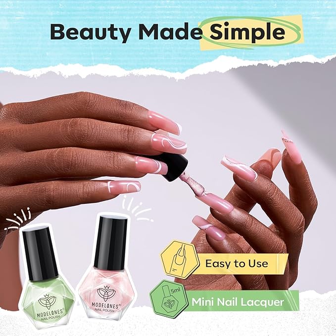 modelones Nail Polish Set, 6 Colors Jelly Nail Polish Kit Sheer Nude Pastel Pink Yellow Lavender Purple Baby Blue Mint Green Glitter Fingernail Polish 2025 Gifts for Women Salon DIY