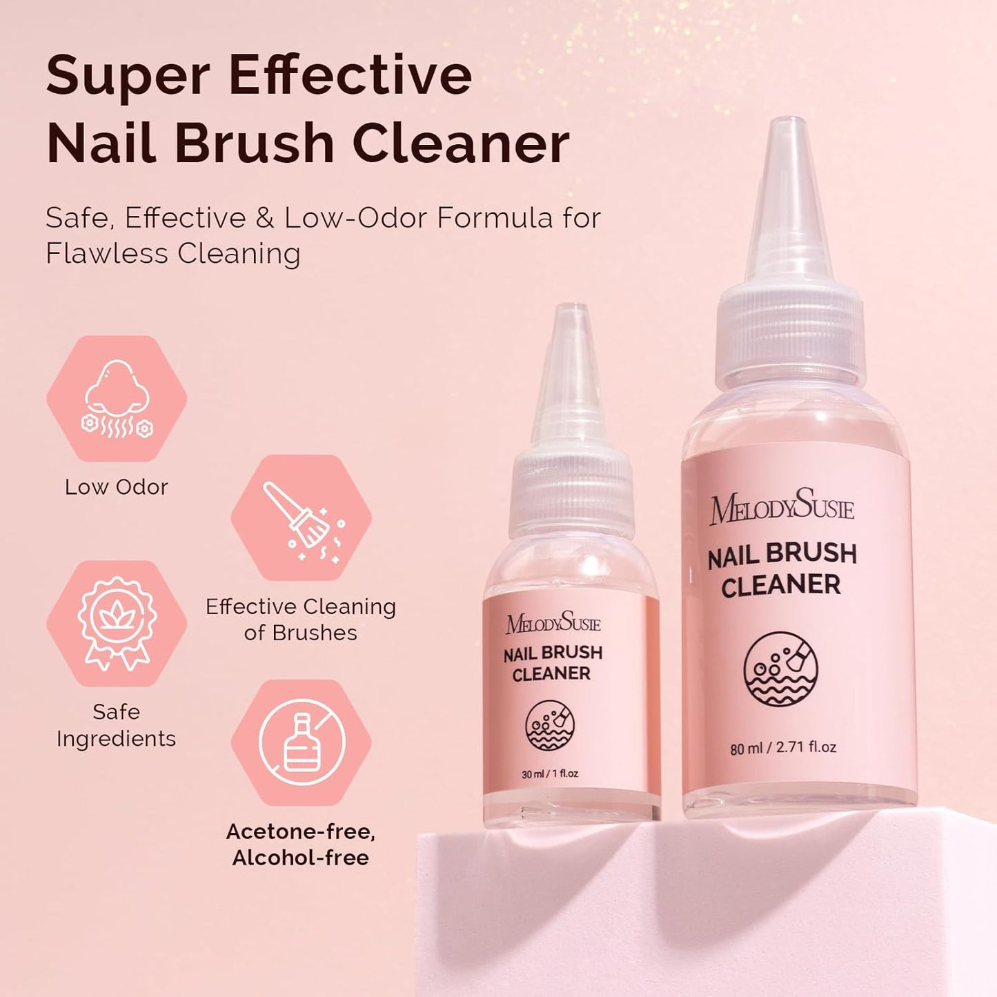 MelodySusie Nail Brush Cleaner, Acrylic Gel Nail Brushes Cleaning & Restoration Wax and Gel Removing Solution for Manicure Salon at Home 80ml/2.71fl.oz