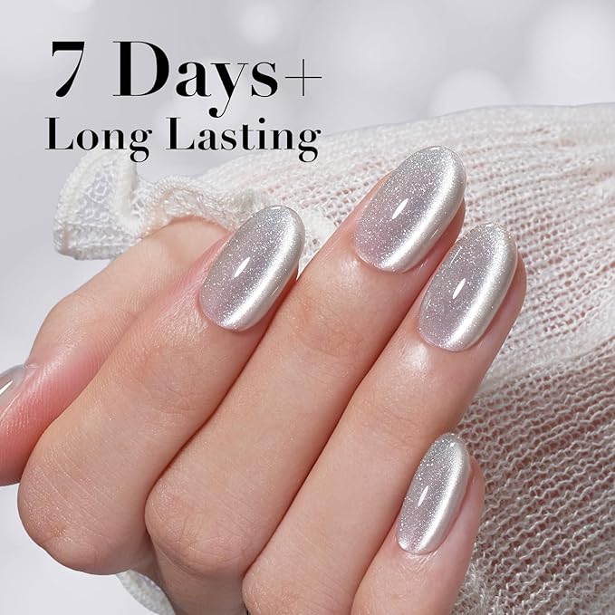 AZUREBEAUTY Cat Eye Nail Polish Fast Drying Silvery Glitter Top Coat Nail Polish Moonlight Natural Glassy Shine Salon Quality for Women Girl Gifts