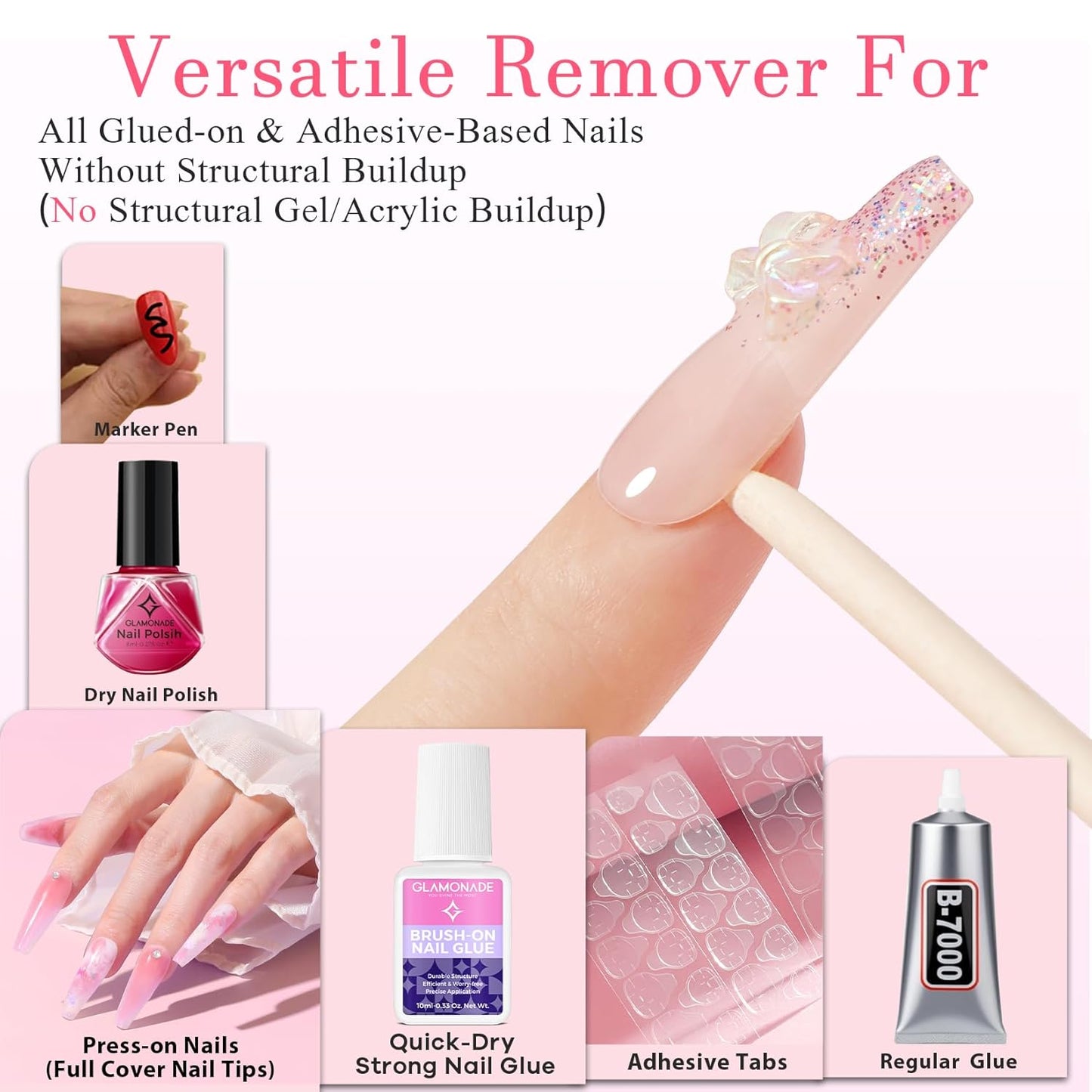 Press on Nail Glue Remover: False Nail Tips & Fake Nails Quick Easy Removal Adhesive Debonder Beginner Friendly - 30ml Non-Acetone Dissolver