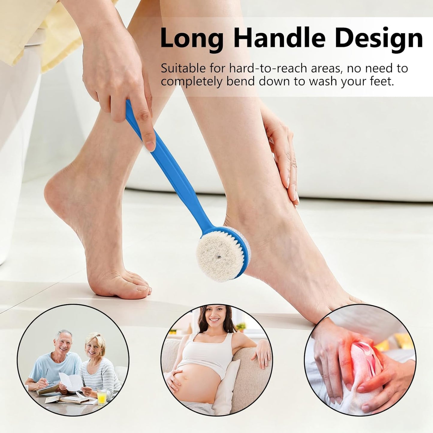 Foot File Callus Remover,Beomeen Pumice Stone for Feet with Long Handle, Hard Skin Callus Remover, 2 in 1 Foot Scrubber, Back Body Brush for Shower Brush Deep Cleansing and Exfoliating (Curved),Blue