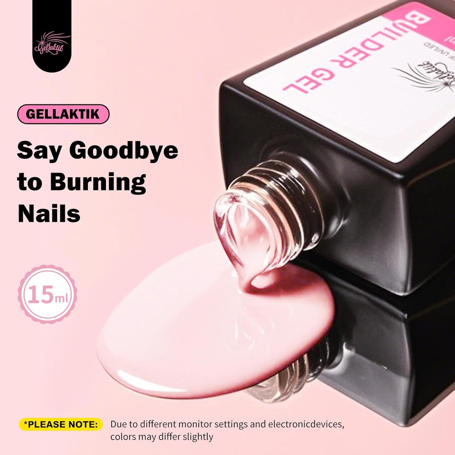 Builder Gel for Nails, 15ml 7 in 1 Builder Gel Nail Polish, LED Lamp Cured for Clear Rubber Base & Strengthener Extensions, Thickening, Repair, Salon-Quality DIY Manicure (Pink)