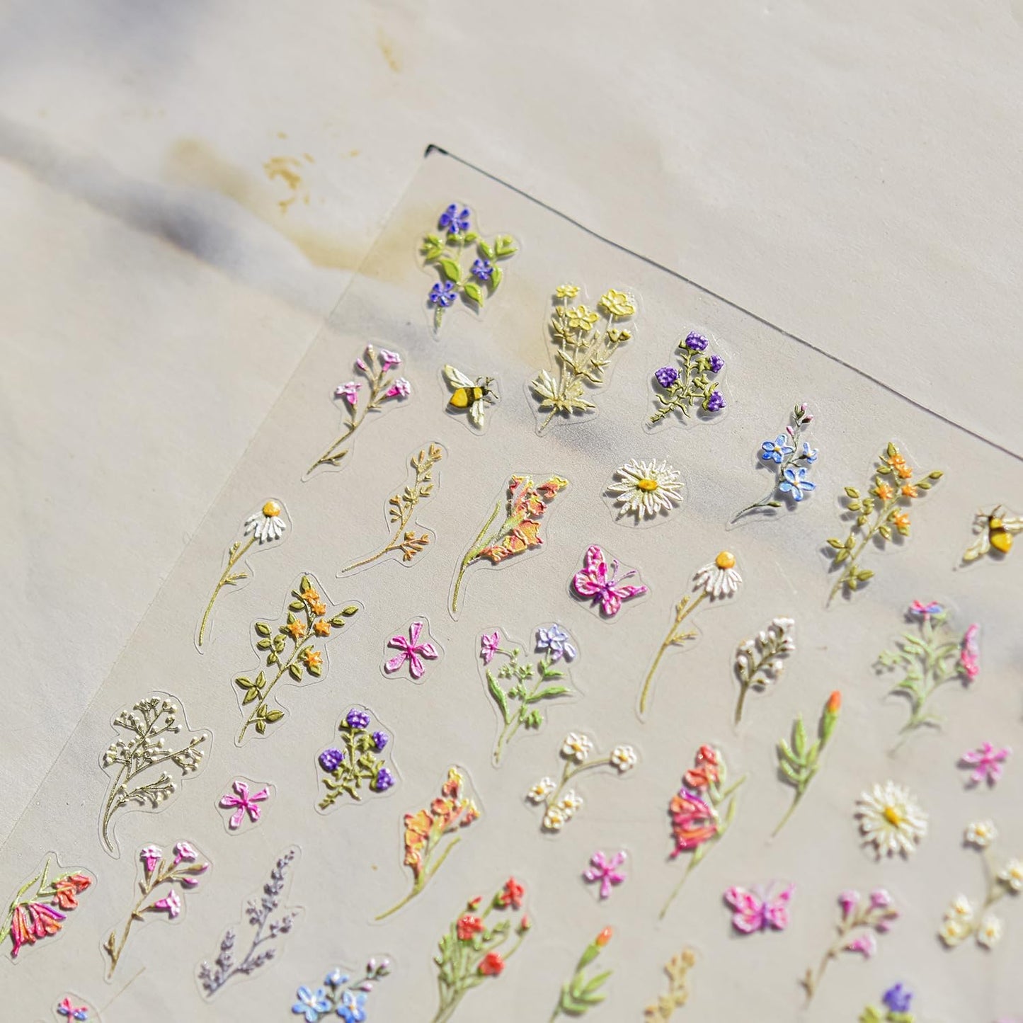 1Pcs Embossed Flower Nail Stickers Small Daisy Nail Decals 5D Embossed Wildflower Nail Art Stickers Spring Summer Pink Yellow Blue White Green Flower Design Nail Art Decoration for Women Girls Kids