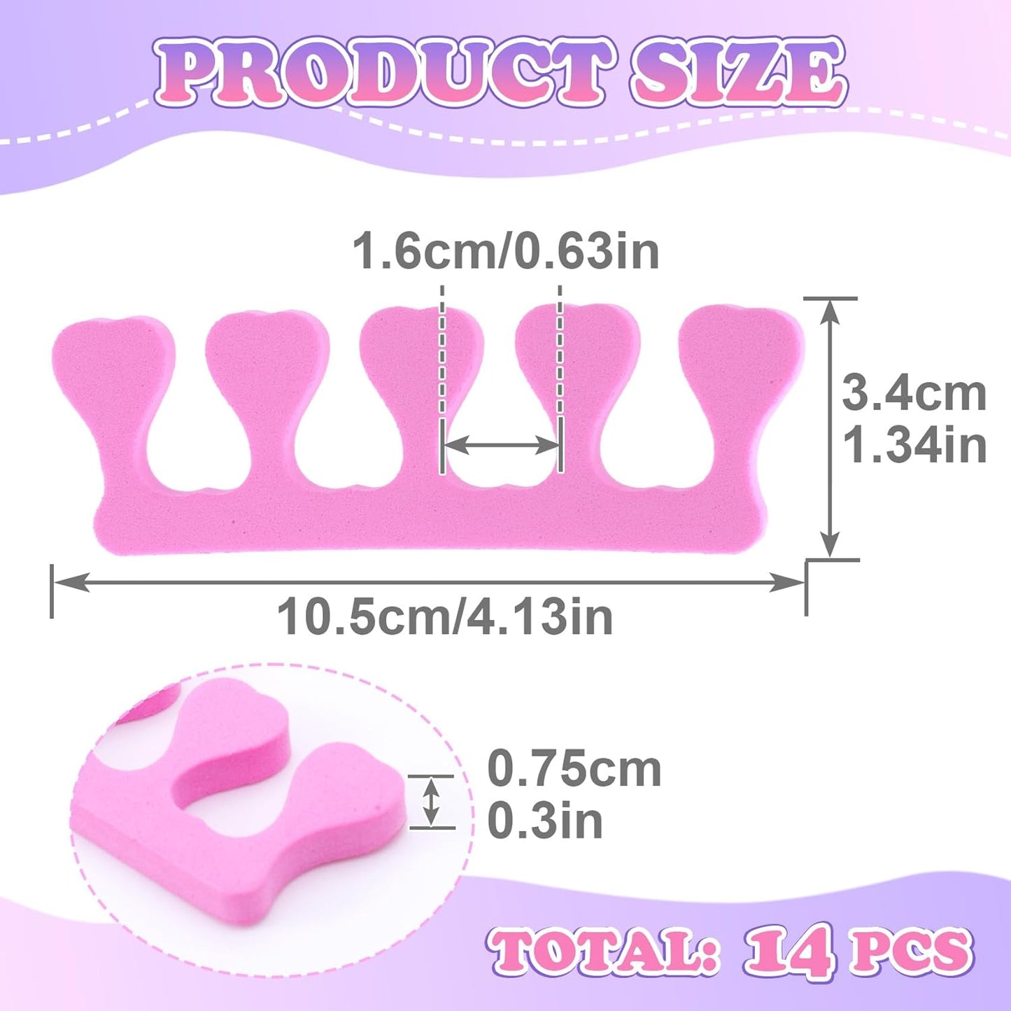 14 Pcs Toe Separators for Women Pedicure, Toe Separators for Pedicure, Pedicure Toe Separators, Comfortable Toe Dividers for Nail Art, Polishing, Pedicure (Pink)