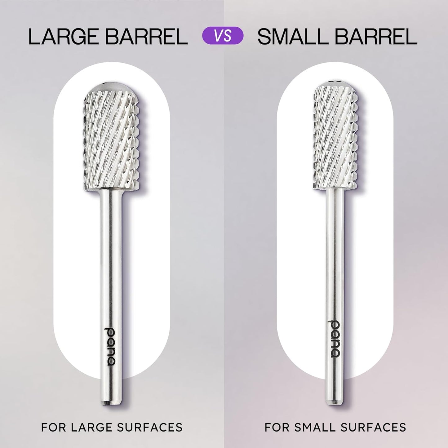 PANA 3/32" Shank Size Smooth Top Small Barrel Carbide - Nail Drill Bit for Dremel Machine Manicure Pedicure Nail Salon Tools Gel Polish & Acrylics Removal (Silver, Extra Coarse)