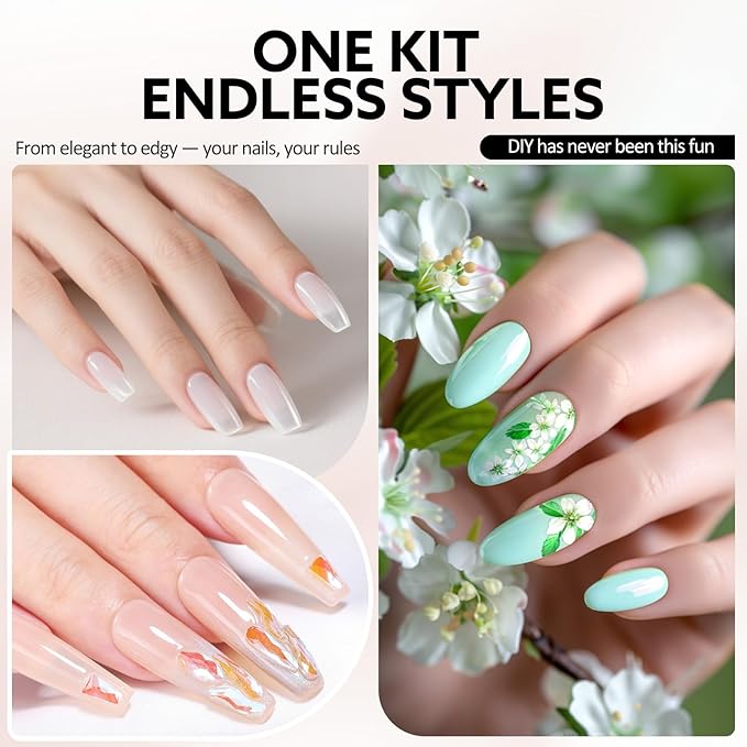 VENALISA 10 ML White Gel Nail Polish Set with DIY Nail tips Kit, 5Pcs White Blue Baby Pink Red Glittle Pastel Gel Polish Color High Gloss Soak Off U V Nail Manicure Salon DIY